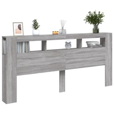 Hoofdeinde met LED 220x18,5x103,5 cm bewerkt hout grijs sonoma