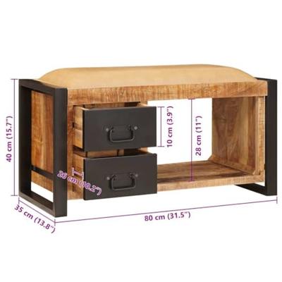 Opslagbank met lade Bruin 80 x 35 x 40 cm Massief mangohout