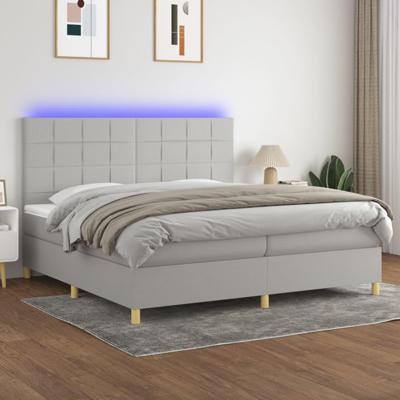 Boxspring met matras en LED stof lichtgrijs 200x200 cm