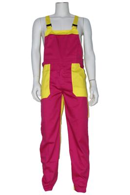 Tuinbroek volwassenen poly/katoen fuchsia / geel