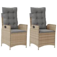 Tuinstoelen 2 st verstelbaar kussens poly rattan gemengd beige - thumbnail