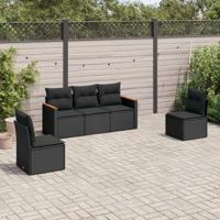 5-delige Loungeset met kussens poly rattan zwart - thumbnail