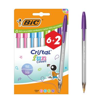 Balpen bic cristal fun 6+2 gratis l assorti | 20 stuks