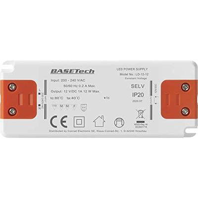 Basetech LD-12-12 LED-transformator Constante spanning 12 W 1 A Geschikt voor meubels, Overspanning, Montage op ontvlambare oppervlakken 1 stuk(s)