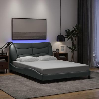 Bedframe met LED zonder matras stof 140x200 cm lichtgrijs
