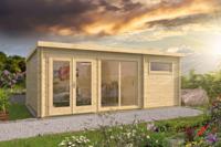 Tuindeco Flow 2.0 Blokhut 595x400 cm 40 mm vuren blank- Lessenaarsdak- Onbehandeld vurenhout- Tuindeco - thumbnail