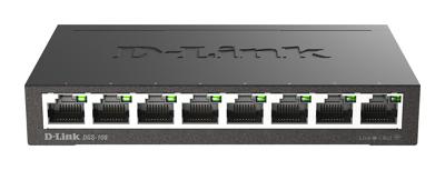 D-Link DGS-108 8-Port Layer2 Gigabit Switch (tot 1000 Mbps gegevensoverdracht per poort, non-blocking architectuur, zonder ventilator, metalen behuizing) zwart, 8 Ports