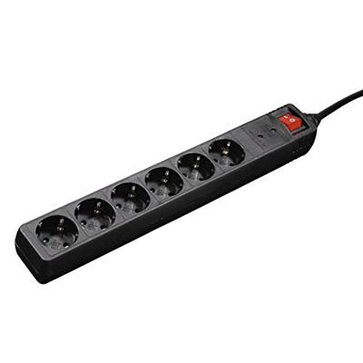 Hama 00137258 Stekkerdoos, 6-voudig, met overspanningsbeveiliging, 3 m, zwart multifunctioneel stopcontact, 230 V