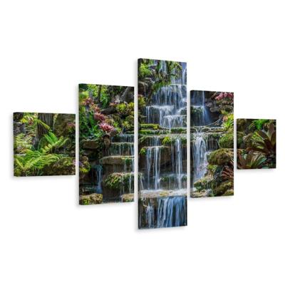 Schilderij - Waterval in Thailand, 5luik, premium print