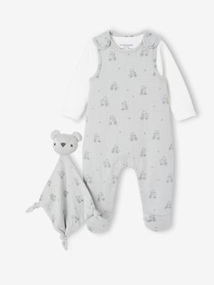 3-delige babyset met babypakje + body + knuffels blauwgroen