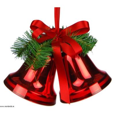 Twee klokken kerst rood 10 cm groen met strik Hortus - Hortus