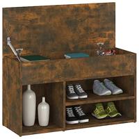 Schoenenbankje 80x30x45 cm bewerkt hout gerookt eikenkleurig - thumbnail