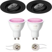 GU10 Inbouwspot Set - Mat Zwart - Inbouw Rond - Kantelbaar - Philips Hue - White and Color Ambiance - Bluetooth - Pragmi Alpin Pro - Ø92mm - thumbnail