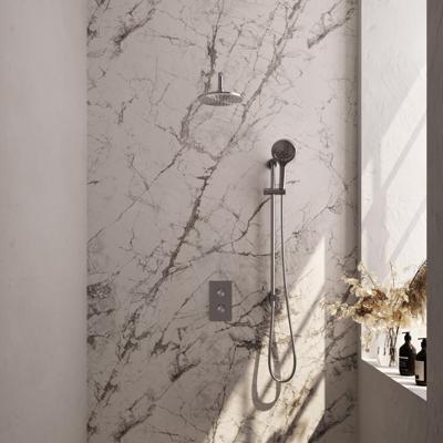 Regendoucheset Inbouw Brauer Brushed Carving Thermostatisch 20 cm met 3-Weg Omstelling, Gebogen Wandarm, Glijstang en Handdouche 3-Standen Geborsteld