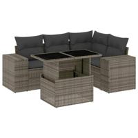 5-delige Loungeset met kussens poly rattan grijs - thumbnail