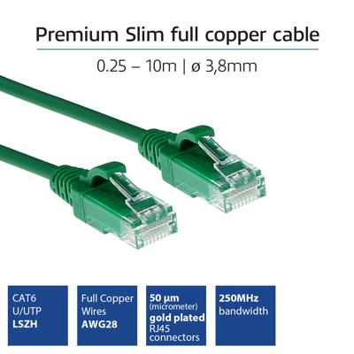 ACT Groene 2 meter LSZH U/UTP CAT6 datacenter slimline patchkabel snagless met RJ45 connectoren