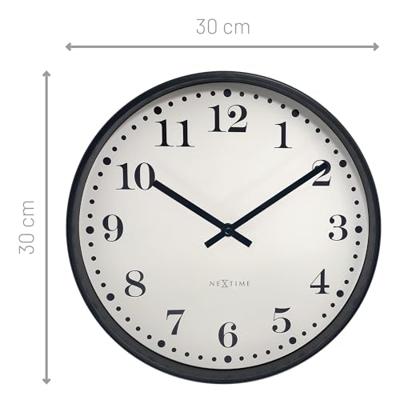 Wandklok 30cm-Geruisloos-Zwart/Wit-Kunststof-NeXtime 'Dickens'
