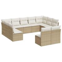 11-delige Tuinset met kussens poly rattan beige - thumbnail