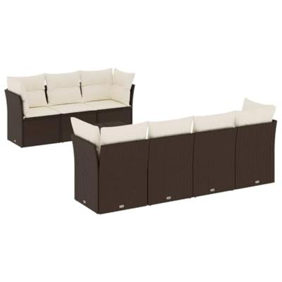 8-delige Loungeset met kussens poly rattan bruin