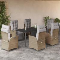 7-delige Tuinset met kussens poly rattan gemengd beige - thumbnail