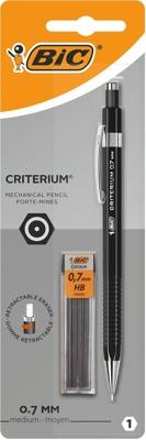 Bic vulpotlood Criterium, blister van 1 stuk + 12 vullingen (gratis), zwart, 0,7 mm