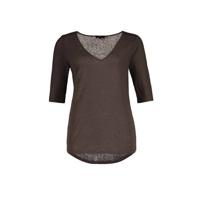 Claudia Sträter gemêleerde fijngebreide top donkerbruin - thumbnail