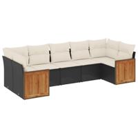 7-delige Loungeset met kussens poly rattan zwart - thumbnail