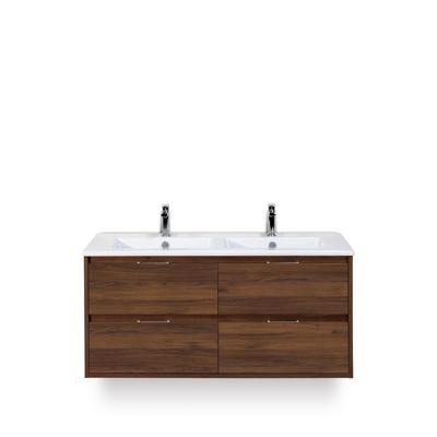 Porto Badmeubelset 120 cm - 4 laden Walnoot - Keramische Wastafel Wit Slim