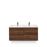 Porto Badmeubelset 120 cm - 4 laden Walnoot - Keramische Wastafel Wit Slim - thumbnail