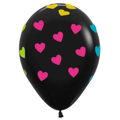 Ballonnen zwart met neon hartjes 5 stuks Ballonnen zwart met neon hartjes 5 stuks