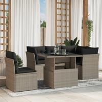 6-delige Loungeset met kussens poly rattan lichtgrijs - thumbnail