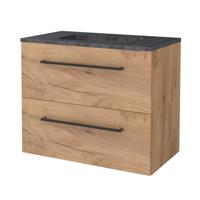 Badmeubelset BWS Salt 80x46cm Met Grepen 2 Lades Met Wastafel Hardsteen 1 Kraangat Whisky Oak - thumbnail