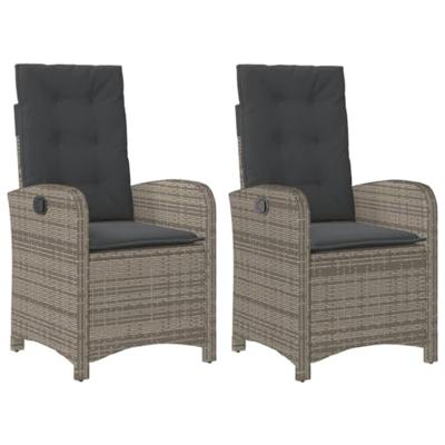 Tuinstoelen 2 st verstelbaar met kussens poly rattan grijs