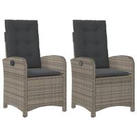 Tuinstoelen 2 st verstelbaar met kussens poly rattan grijs - thumbnail