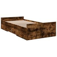 Bedframe met lades bewerkt hout gerookt eikenkleurig 75x190 cm - thumbnail