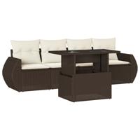 5-delige Loungeset met kussens poly rattan bruin - thumbnail
