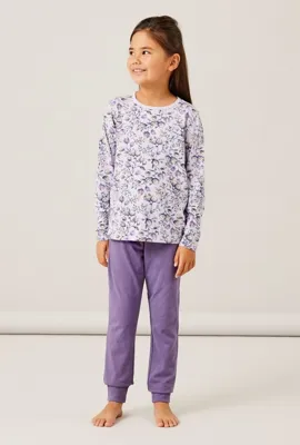 Name it meisjes pyjama - Purple Flower - Maat 110/116