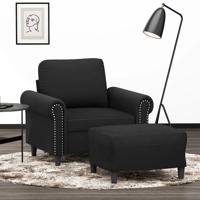 Fauteuil met voetenbank 60 cm fluweel zwart - thumbnail