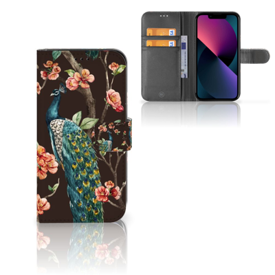Apple iPhone 13 | Telefoonhoesje | Met pasjeshouder | Pauw met Bloemen