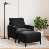 Fauteuil met voetenbank 60 cm fluweel zwart - thumbnail