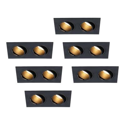 Set van 6 Mallorca LED inbouwspot - IP20 - Kantelbaar - 8 watt 690 lumen - 2700K Warm wit - Dubbel - GU10 - Dimbaar - Rechthoek - Voor binnen - Zwart Set van 6 Mallorca LED inbouwspot - IP20 - Kantelbaar - 8 watt 690 lumen - 2700K Warm wit - Dubbel - GU10 - Dimbaar - Rechthoek - Voor binnen - Zwart