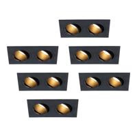 Set van 6 Mallorca LED inbouwspot - IP20 - Kantelbaar - 8 watt 690 lumen - 2700K Warm wit - Dubbel - GU10 - Dimbaar - Rechthoek - Voor binnen - Zwart - thumbnail