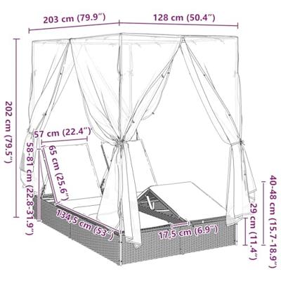 Dubbele ligbed Verstelbaar Grijs 205 x 129 x 200 cm poly rattan