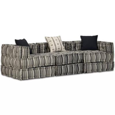 vidaXL Poef driezits modulair stof gestreept grijs