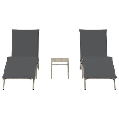 Ligbedden 2 st met tafel poly rattan lichtgrijs - thumbnail