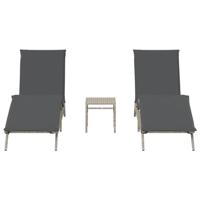 Ligbedden 2 st met tafel poly rattan lichtgrijs - thumbnail