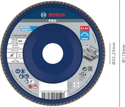 Bosch Accessories 2608607336 X571 Lamellenschijf Diameter 115 mm Boordiameter 22.33 mm Korrelgrootte (num) 80 Staal 1 stuk(s)