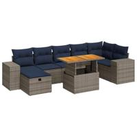 8-delige Loungeset met kussens poly rattan acacia bruin - thumbnail