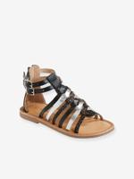 Hoge leren sandalen voor meisjes zwart - thumbnail