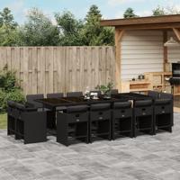 15-delige Tuinset met kussens poly rattan zwart - thumbnail